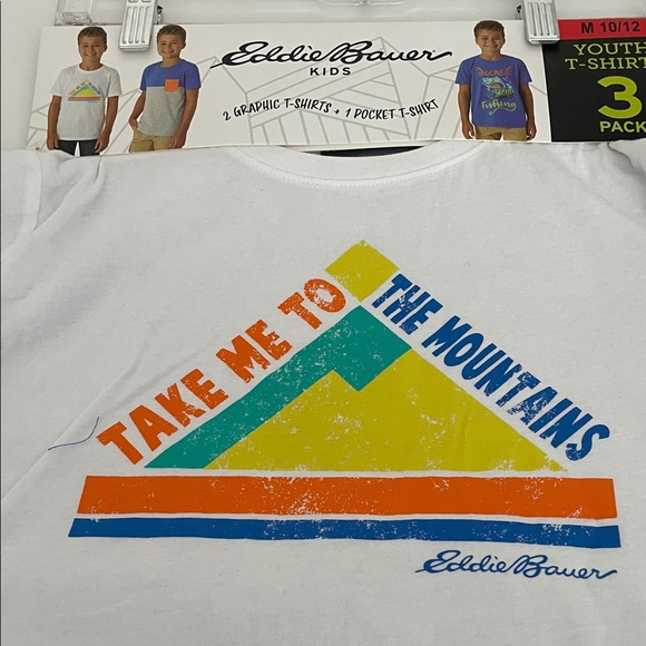 Eddie Bauer Boys T-Shirts M-10/12 Youth Graphic 3pk White Blue Gray /Z6 - Picture 5 of 8
